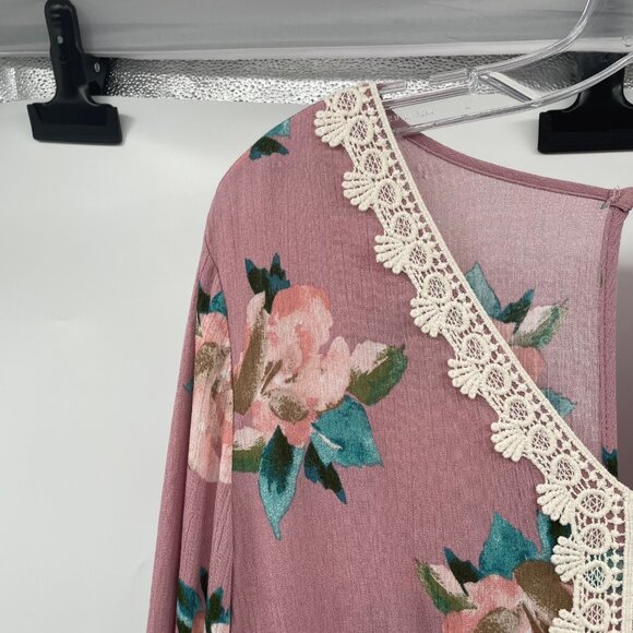 Nimi K Floral Romper Long Sleeve Crochet Trim Keyhole Womens Size Large - Picture 5 of 9